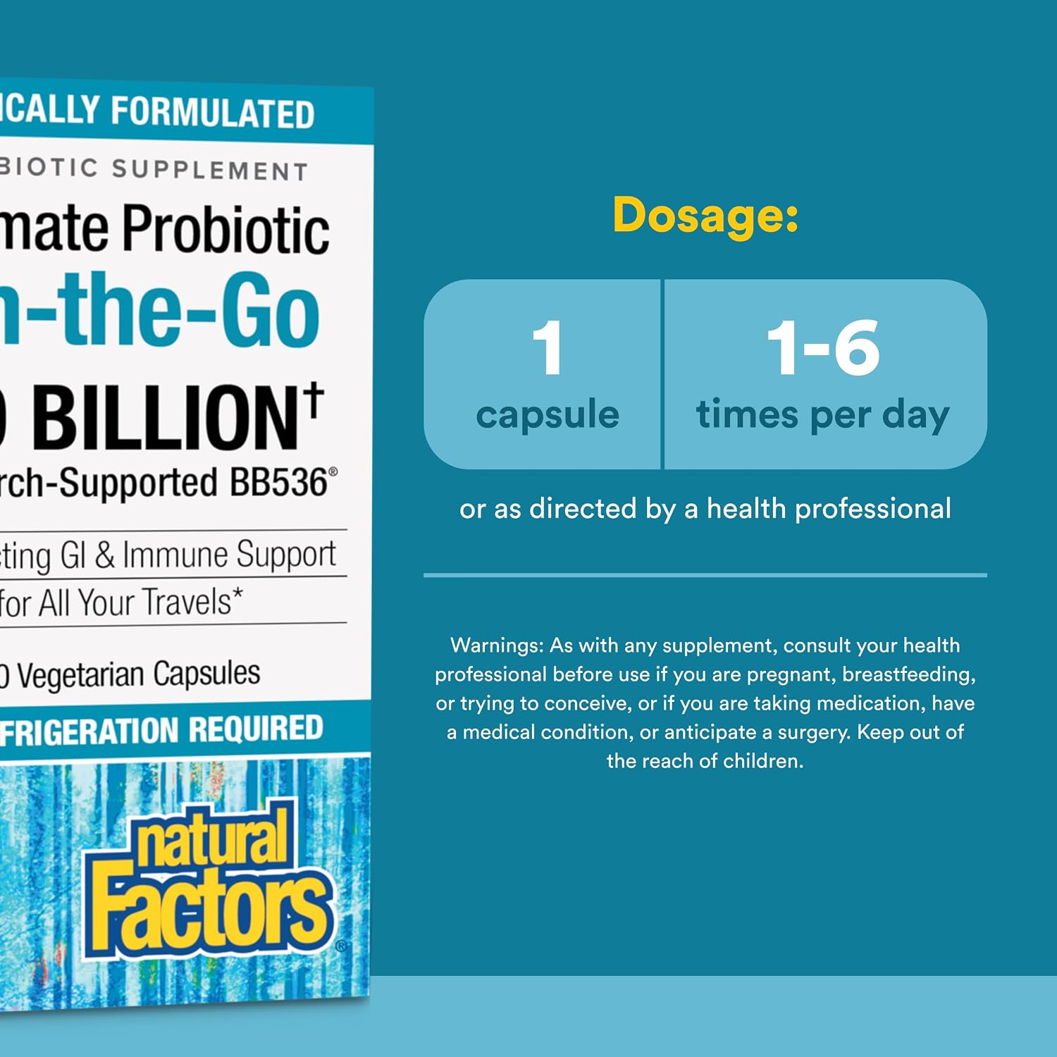 Natural Factors TravelBiotic - Shelf Stable Probiotic Supplement - 10 Billion CFU - 60 Capsules - görsel 3