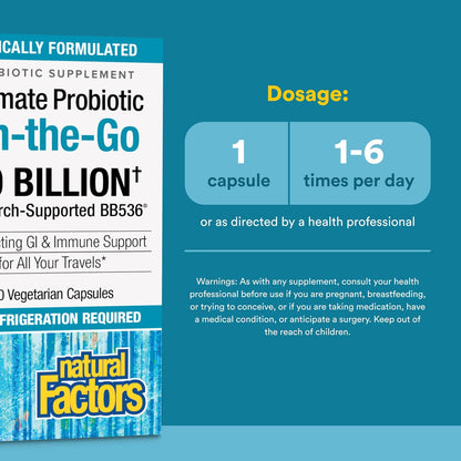Natural Factors TravelBiotic - Shelf Stable Probiotic Supplement - 10 Billion CFU - 60 Capsules