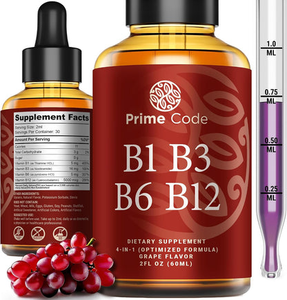Prime Code Liquid B-Complex Drops with – Form: Liquid drops often absorb faster than tablets or capsules because – Image 1