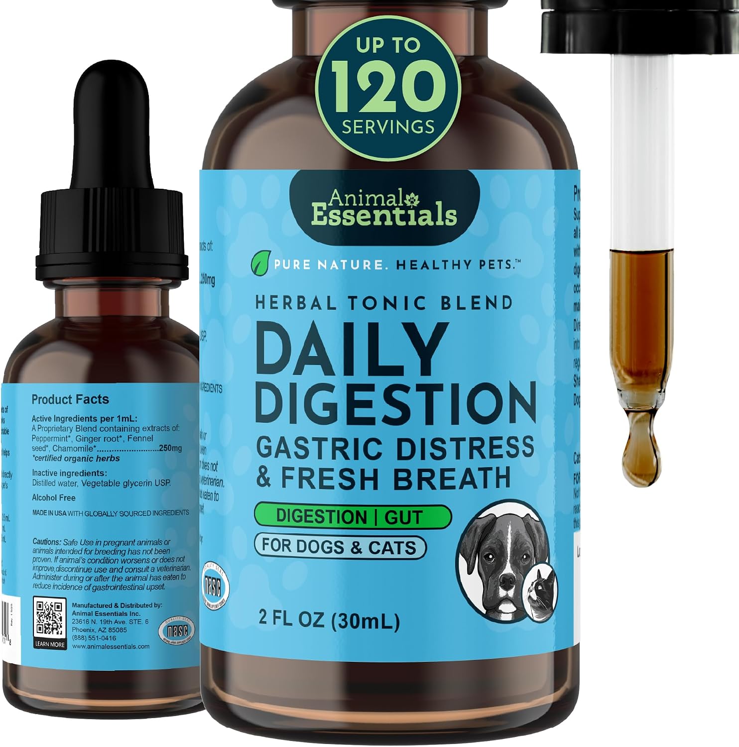 Animal Essentials Fresh Breath & Daily Digestion Supplement for Dogs & Cats, 60 mL - Organic Ginger & Mint, Alcohol Free - görsel 1