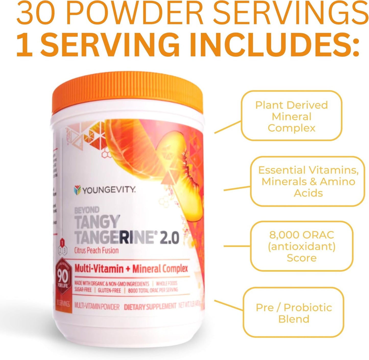 Youngevity Beyond Tangy Tangerine 2.0 Citrus Peach Fusion Multivitamin & Mineral Complex – Made with Natural & Whole Foods (8,000 ORAC) - görsel 4