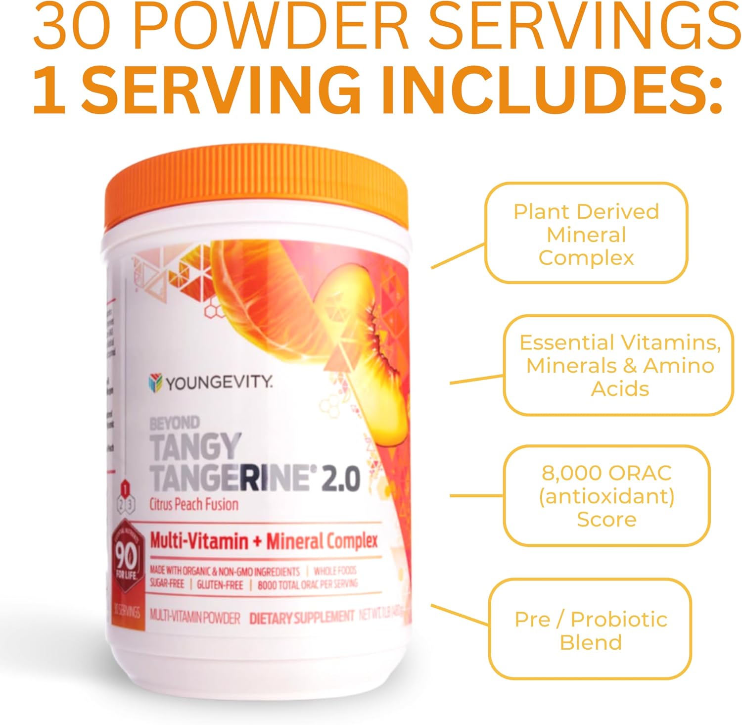 Youngevity Beyond Tangy Tangerine 2.0 Citrus Peach Fusion Multivitamin & Mineral Complex – Made with Natural & Whole Foods (8,000 ORAC) - görsel 4