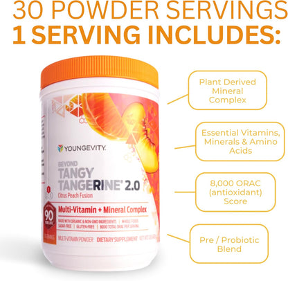 Youngevity Beyond Tangy Tangerine 2.0 Citrus Peach Fusion Multivitamin & Mineral Complex – Made with Natural & Whole Foods (8,000 ORAC)
