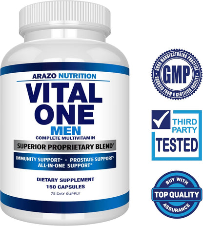 Arazo Nutrition Vital One Multivitamin for Men – Daily Wholefood Supplement (150 Vegan Capsules)