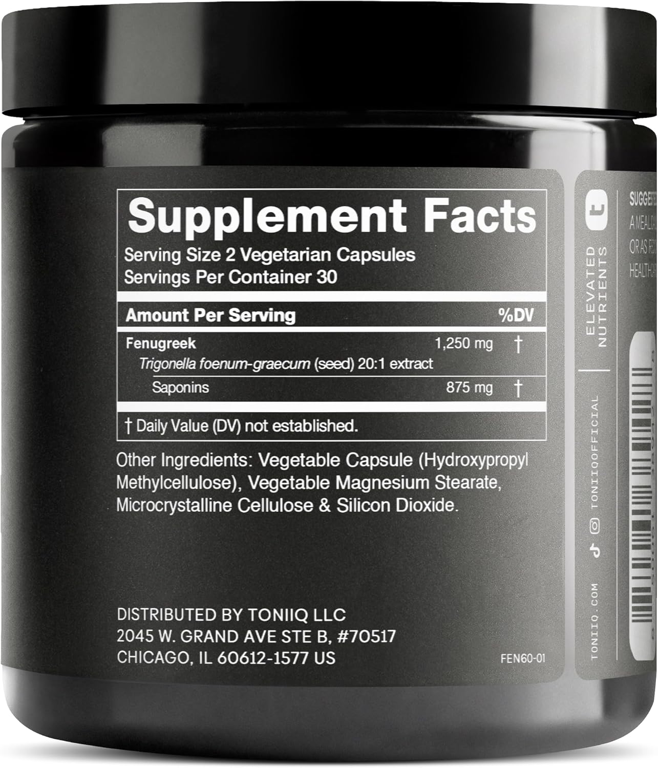Toniiq Fenugreek Capsules - Ultra High Potency 20:1 Extract with 70% Saponins - 60 Capsules - görsel 2