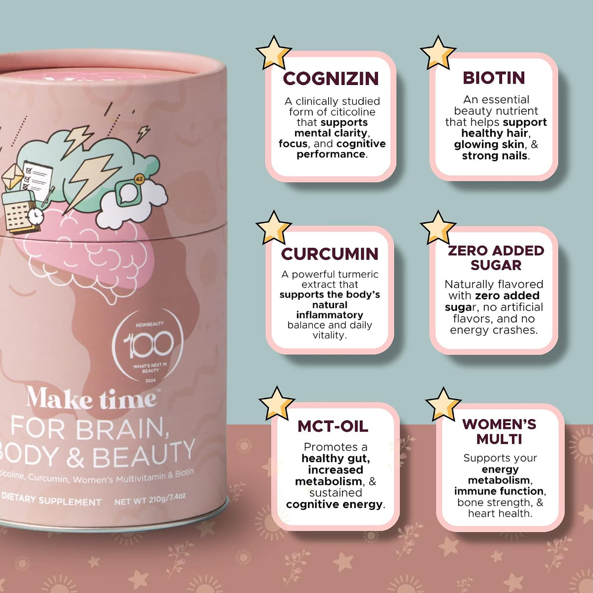 MAKE TIME Brain Health Powder Supplement for – Acetyl-L-carnitine : An amino acid involved in energy metabolism – Image 2