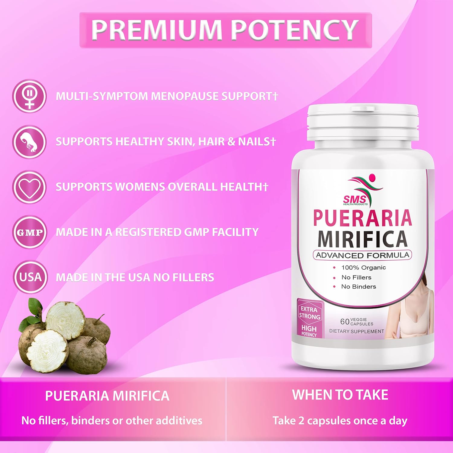 Pueraria Mirifica (Kwao Krua Kao) Supplement Capsules – Pure Root 10:1 Concentrated Extract, Premium Organic, 60 Vegan Capsules - görsel 5