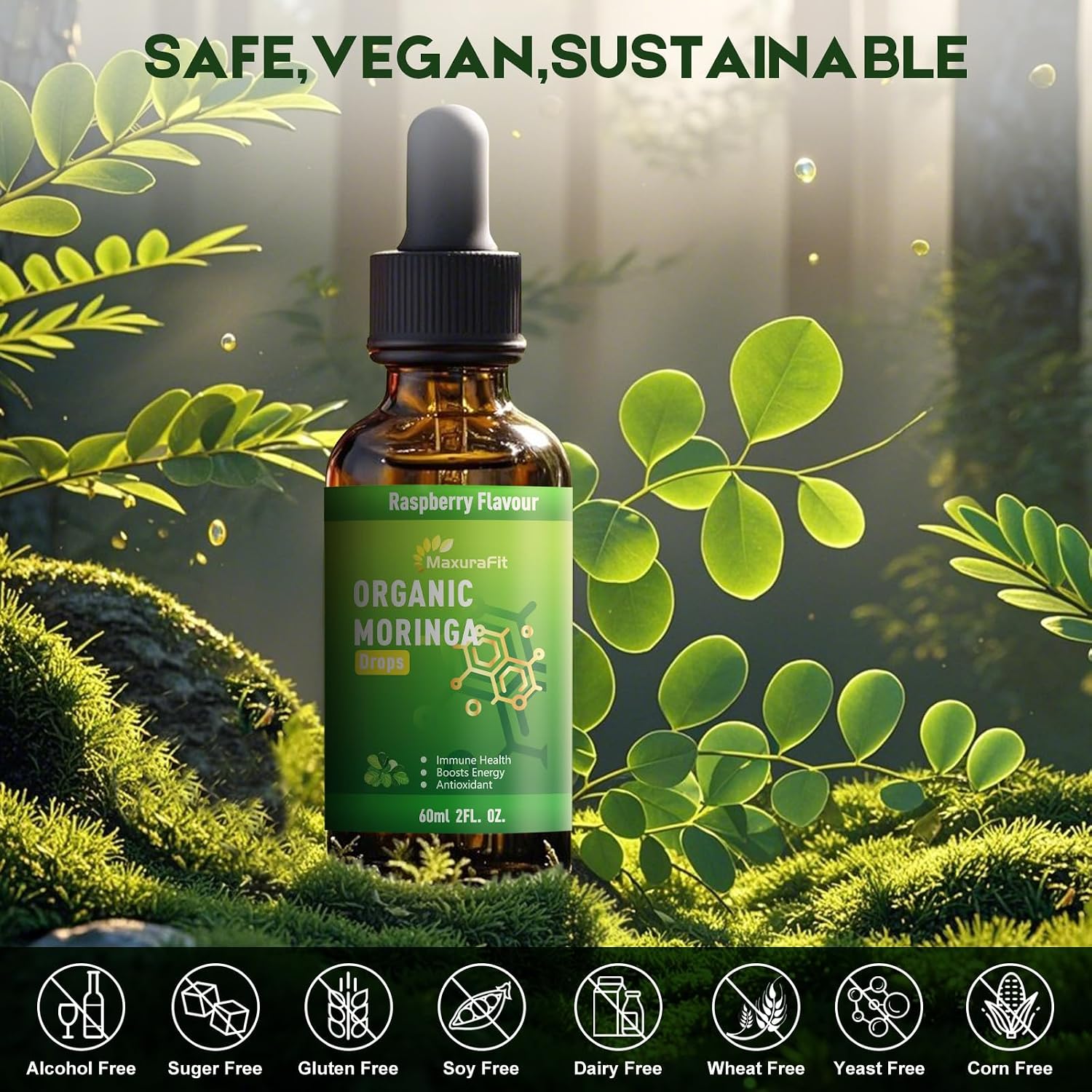 Moringa Leaf Drops with Vitamin C, Moringa Oleifera Extract Liquid Drops for Immunity Support, Antioxidant, Overall Health & Energy, Vegan Herbal Supplement 120 mL - görsel 4
