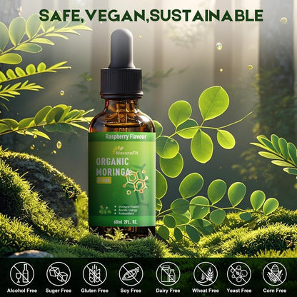 Moringa Leaf Drops with Vitamin C, Moringa Oleifera Extract Liquid Drops for Immunity Support, Antioxidant, Overall Health & Energy, Vegan Herbal Supplement 120 mL