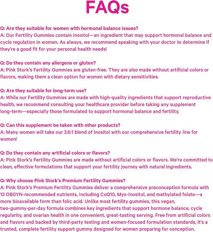 Pink Stork Fertility Gummies for Women's - CoQ10, Myo-Inositol, Methylated Folate - 60 Count
