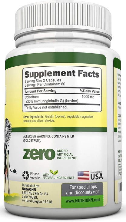 NutriONN Colostrum 1000mg - 120 Capsules | 30% IgG | Non-GM | First Milking Bovine Colostrum – Image 2