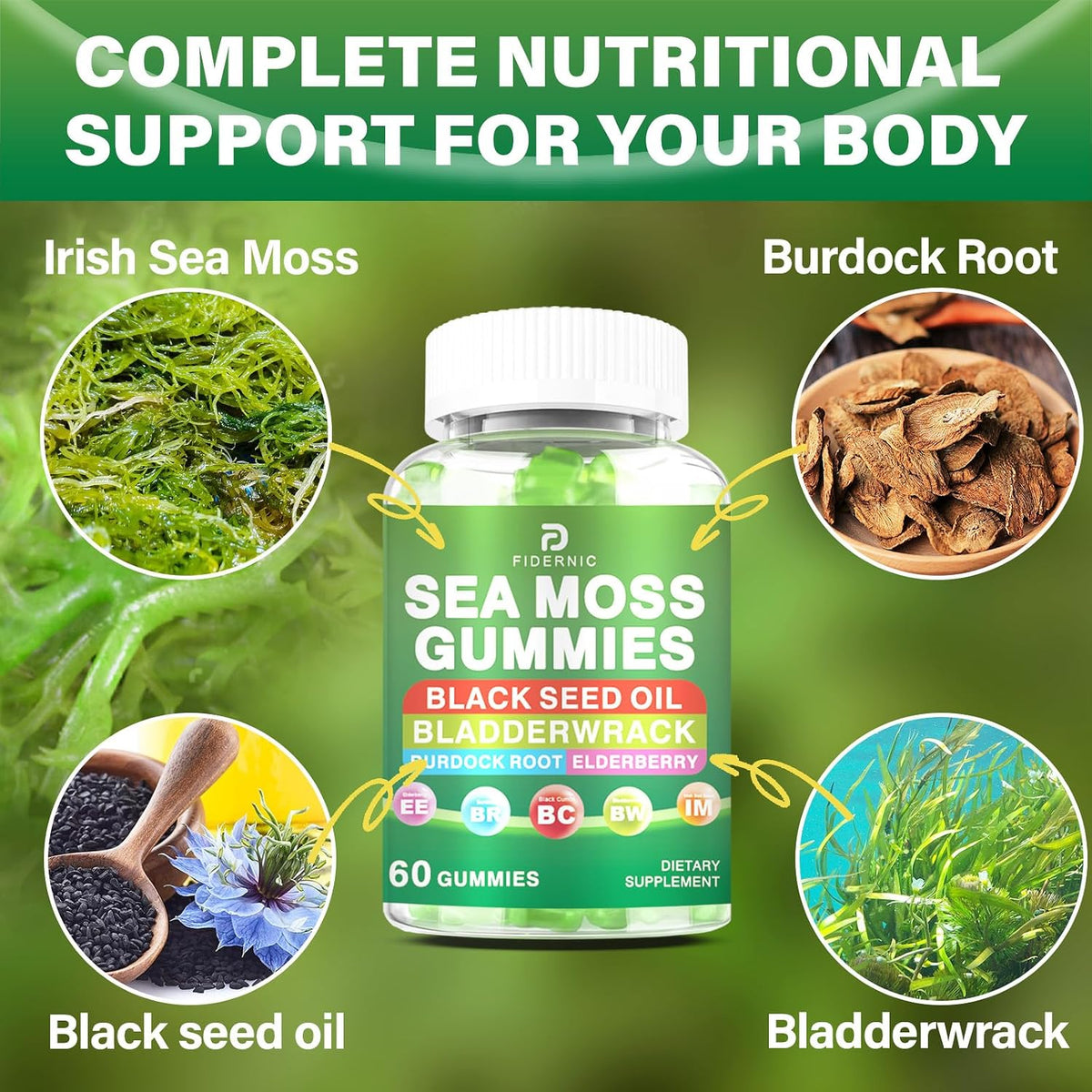 Sea Moss Gummies – Irish Sea Moss with Elderberry & Black Seed Oil, Bladderwrack, Burdock Root – Immune Support – Vegan – Image 4