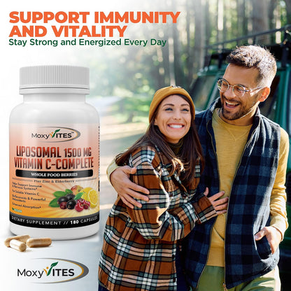 Liposomal Vitamin C with Zinc Capsules – Immune Support, 1500mg per Serving, 180 Vegie Caps (3-Month Supply)