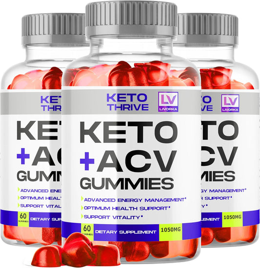 Keto Thrive ACV Gummies (3 Pack) - Apple Cider Vinegar Gummies 1050mg, 60 Gummies Per Bottle – Image 1