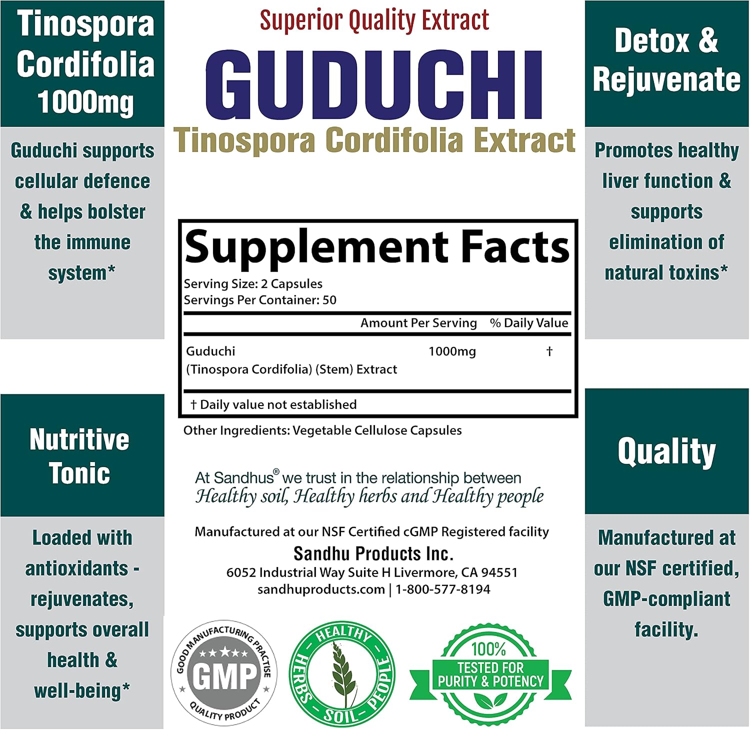 Sandhu's Guduchi (Tinospora Cordifolia) Giloy 100 Vegetarian Capsules Immune Support 1000mg per Serving - görsel 3