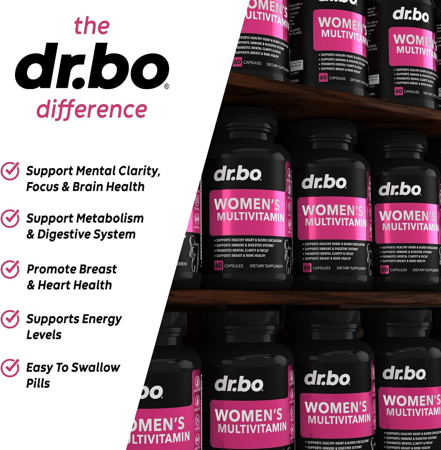DR. BO Women's Multivitamin - Natural Daily Multivitamin with Magnesium & Zinc - Iron & Soy-free - görsel 4