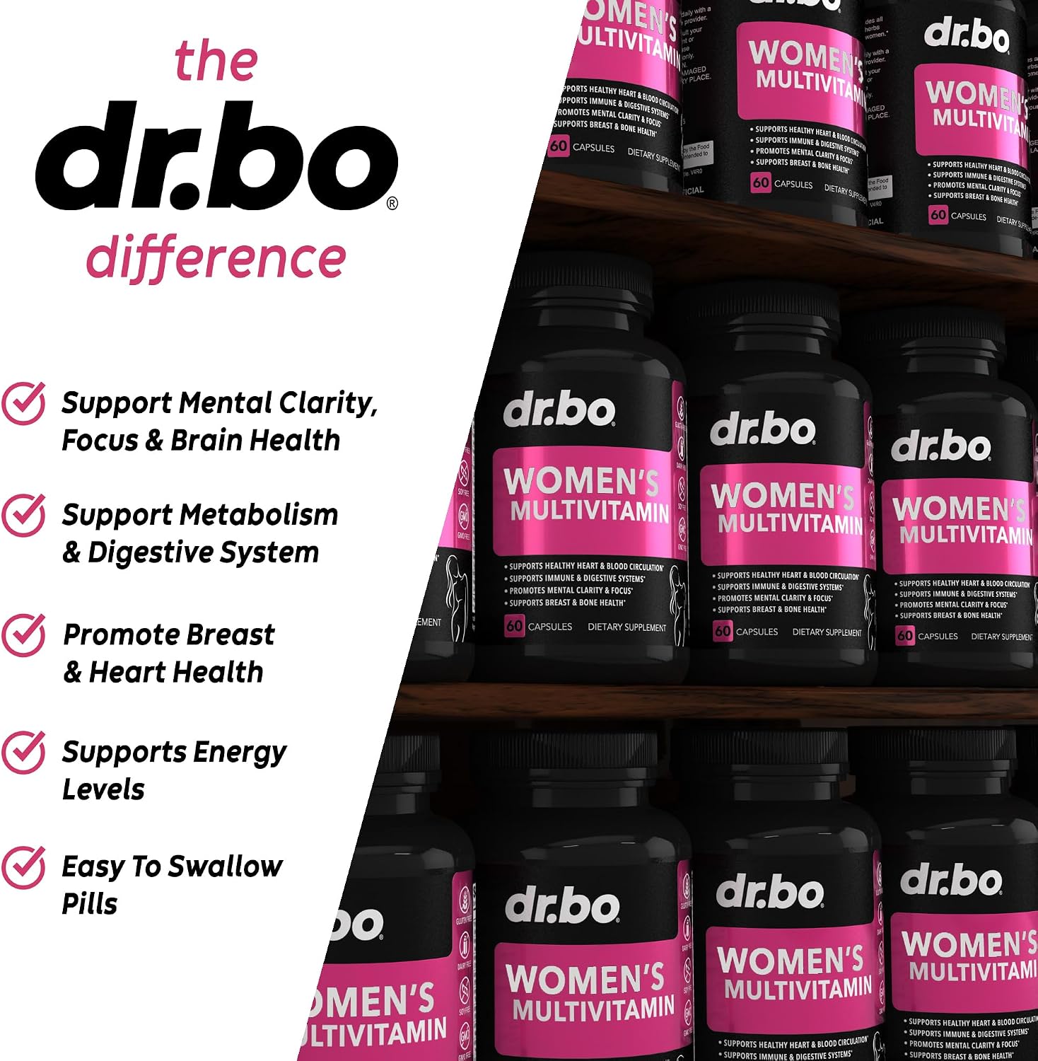 DR. BO Women's Multivitamin - Natural Daily Multivitamin with Magnesium & Zinc - Iron & Soy-free - görsel 4