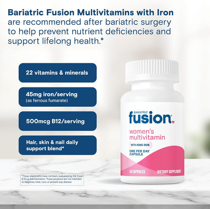 Bariatric Fusion Bariatric Multivitamin with Iron for Women – Hair, Skin & Nails Complex – 30 Capsules (1 Month)