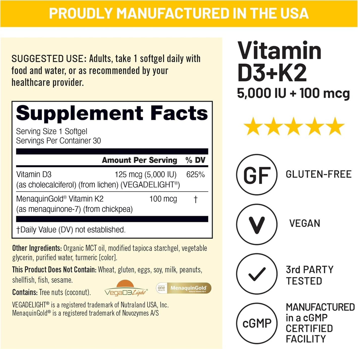 NatureWise Vegan Vitamin D3 + K2 with Organic Coconut MCT Oil - 5000 IU D3 + 100 mcg K2 - 30 Soft-gels - görsel 6
