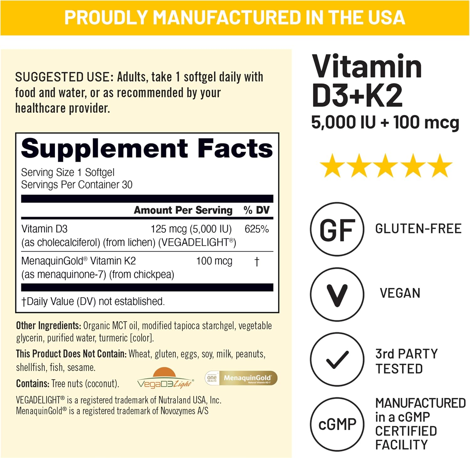 NatureWise Vegan Vitamin D3 + K2 with Organic Coconut MCT Oil - 5000 IU D3 + 100 mcg K2 - 30 Soft-gels - görsel 6