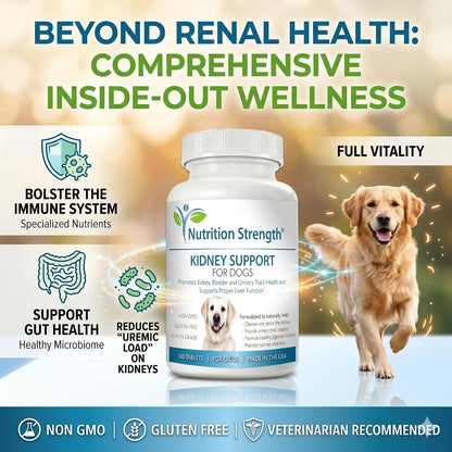 Kidney Support for Dogs - Renal, Bladder and Urinary Tract Health Supplement with Organic Cranberry and Astragalus, 120 Chewable Tablets