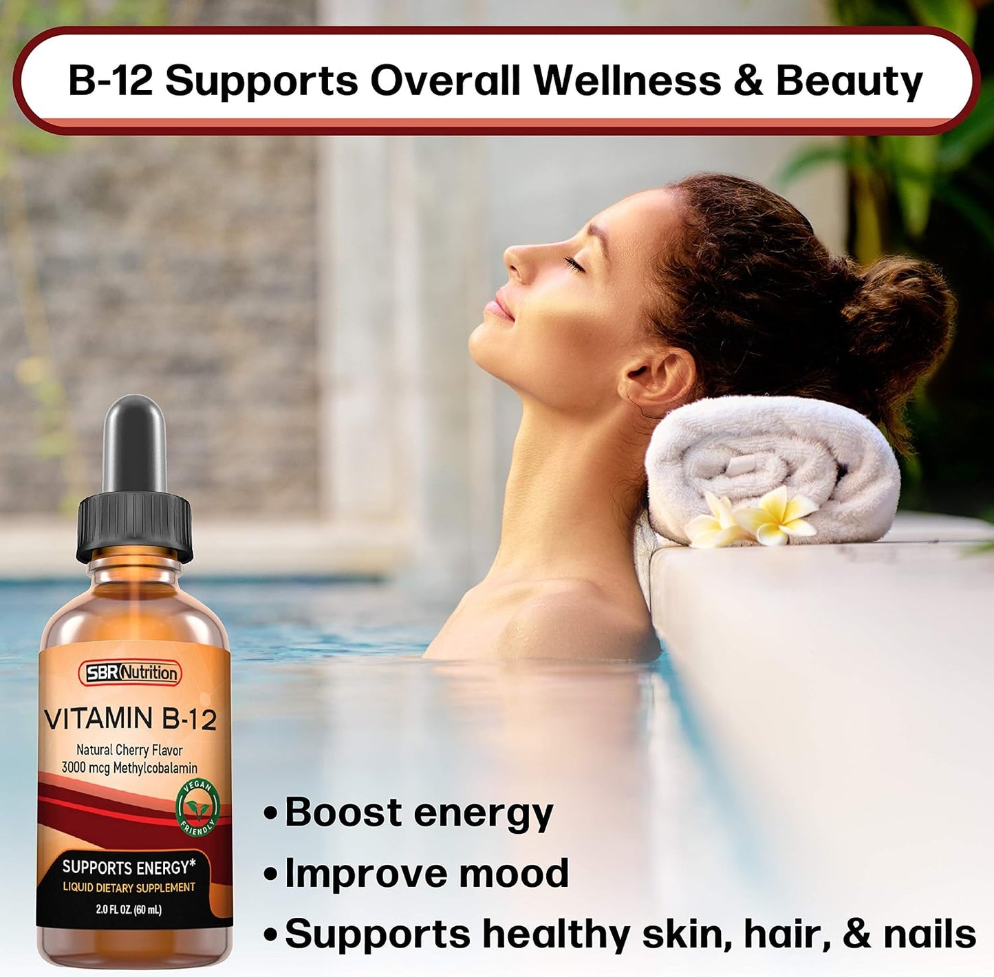 SBR Nutrition Vitamin B12 Sublingual Liquid Drops - Methylcobalamin, 3000mcg, Vegan, Non-GM - görsel 5