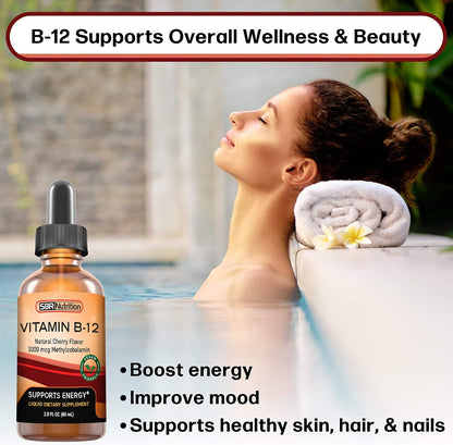 SBR Nutrition Vitamin B12 Sublingual Liquid Drops - Methylcobalamin, 3000mcg, Vegan, Non-GM