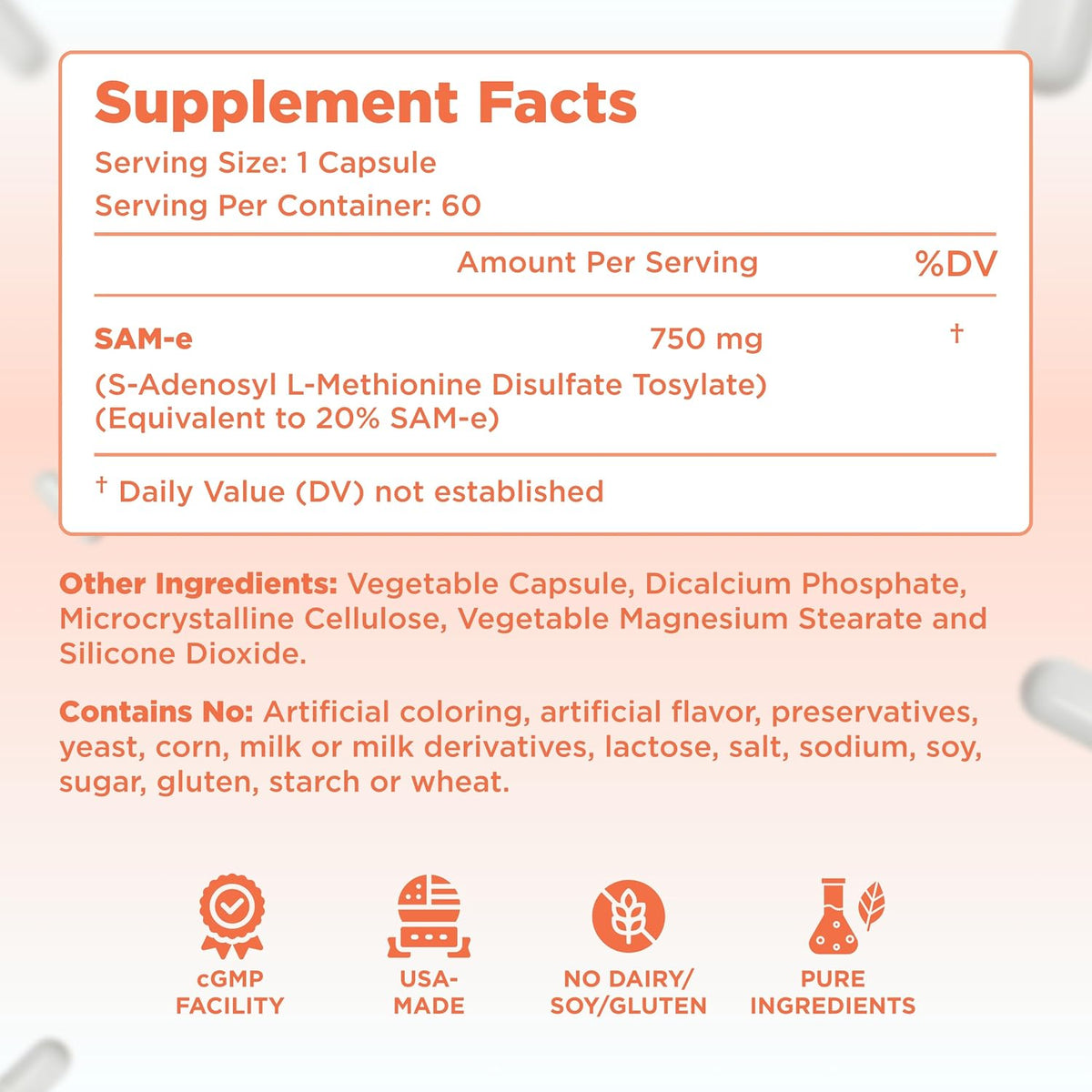 Clear Formulations Bioactive SAM-e 750mg - – Potency: 750 mg per capsule is considered a high strength dose, – Image 2