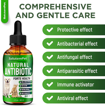 Natural Antibiotics for Dogs to Help with Allergies and UTIs | Kennel Cough Remedy for Dogs | Infection Support for Cats | Herbal Supplement Great for All Breeds and Ages | 60 mL
