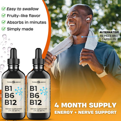 Think Above B1 B6 B12 Vitamin Liquid Drops - Nerve, Energy, Brain Support Supplement - Fruity-Like Flavour - – Image 4