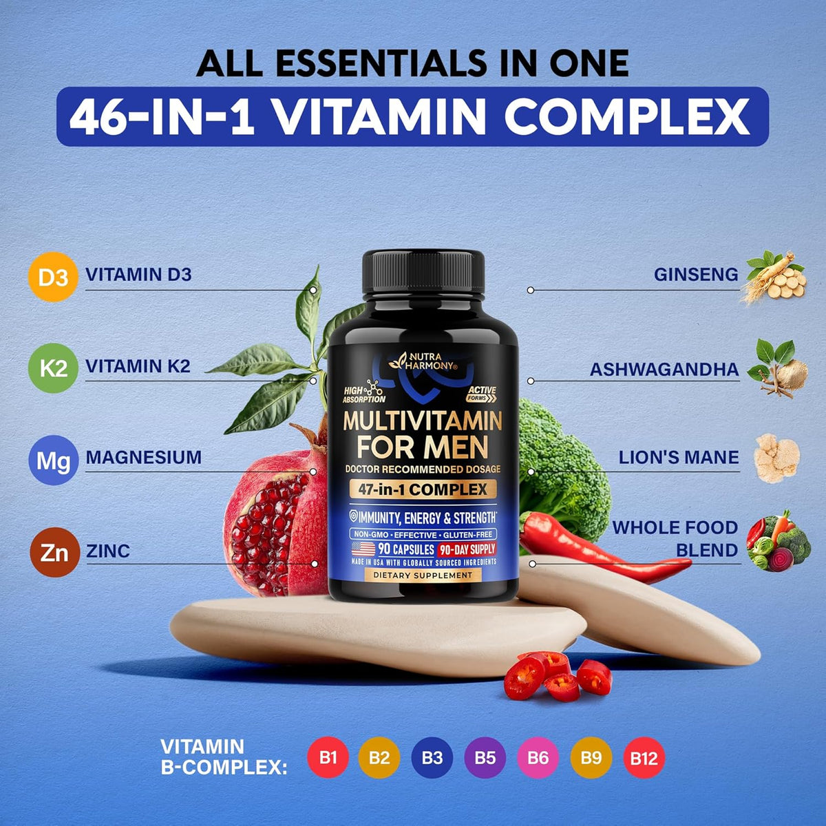 Multivitamin for Men - 46-in-1 with – Overall vitality – Filling micronutrient gaps helps maintain optimal health – Image 5