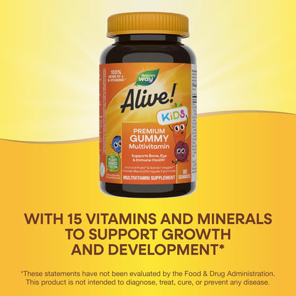 Nature's Way Alive! Children's Premium Gummy Multivitamin, Gluten free, Made with Pectin, 90 Gummies