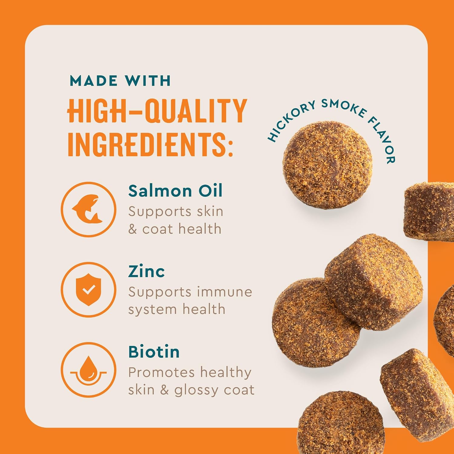 VetIQ Skin and Coat Supplement for Dogs, Helps Maintain Healthy Skin and Shiny Coat, Hickory Smoke Flavour Dog Chew, Made in the USA, 60 Count - görsel 3