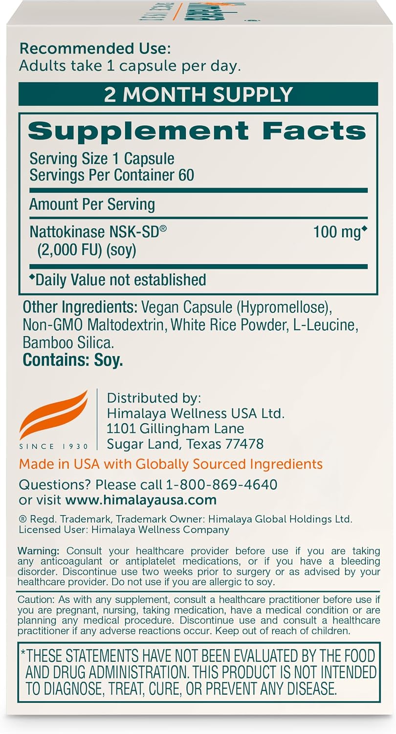 Himalaya NSK-SD Nattokinase, Dietary Supplement for Healthy Circulation, Vegan, Gluten Free Natto Extract, 100 mg, 60 – Image 2