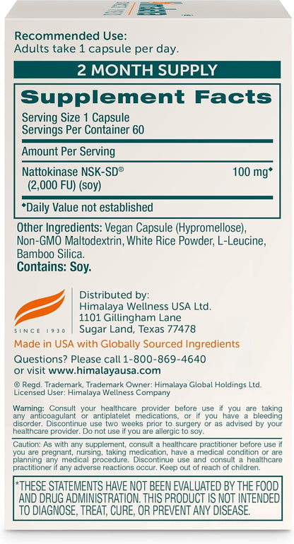 Himalaya NSK-SD Nattokinase, Dietary Supplement for Healthy Circulation, Vegan, Gluten Free Natto Extract, 100 mg, 60 – Image 2