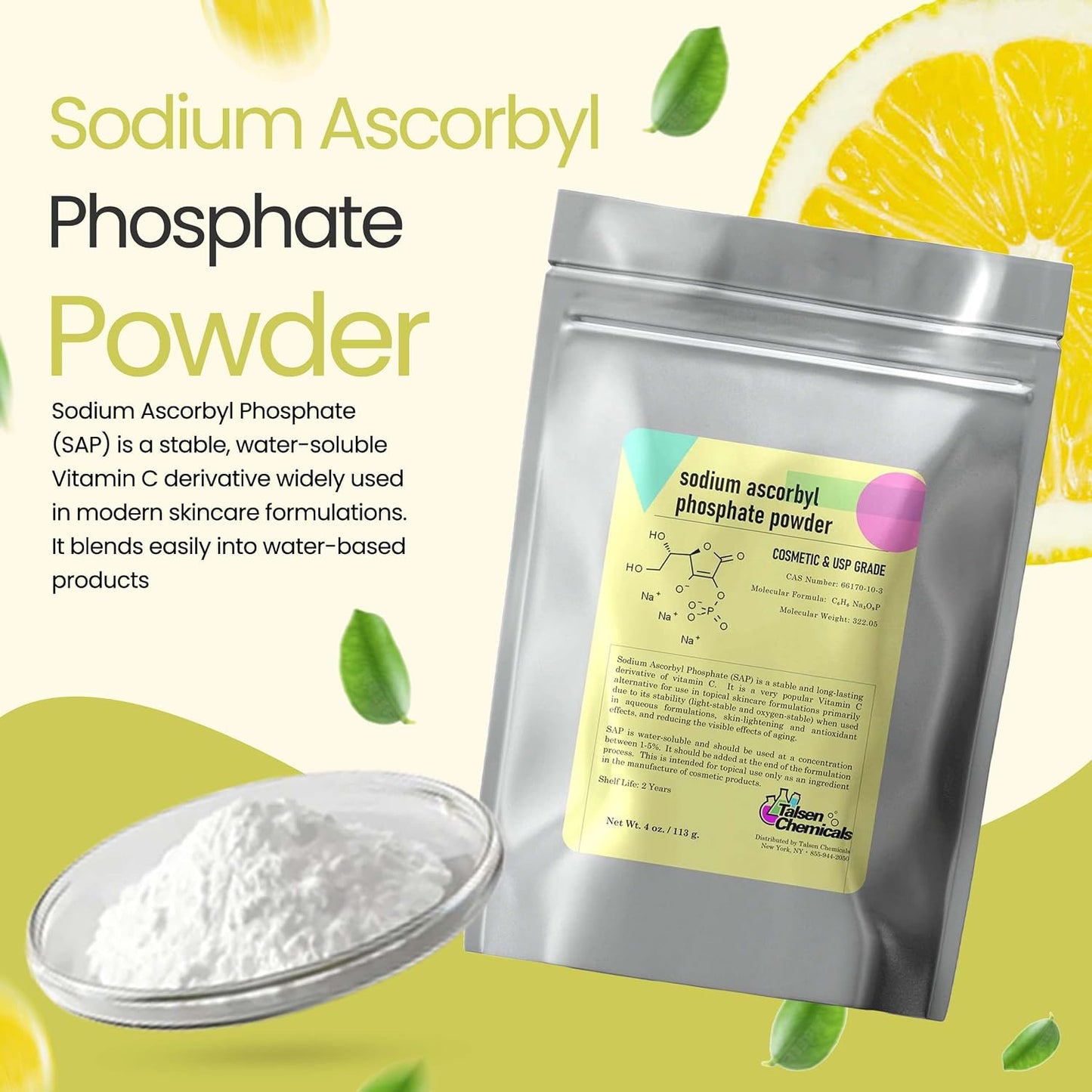 Talsen Chemicals Sodium Ascorbyl Phosphate (SAP) Powder – Stable Vitamin C Derivative for DIY Skin care (28 g) - görsel 2