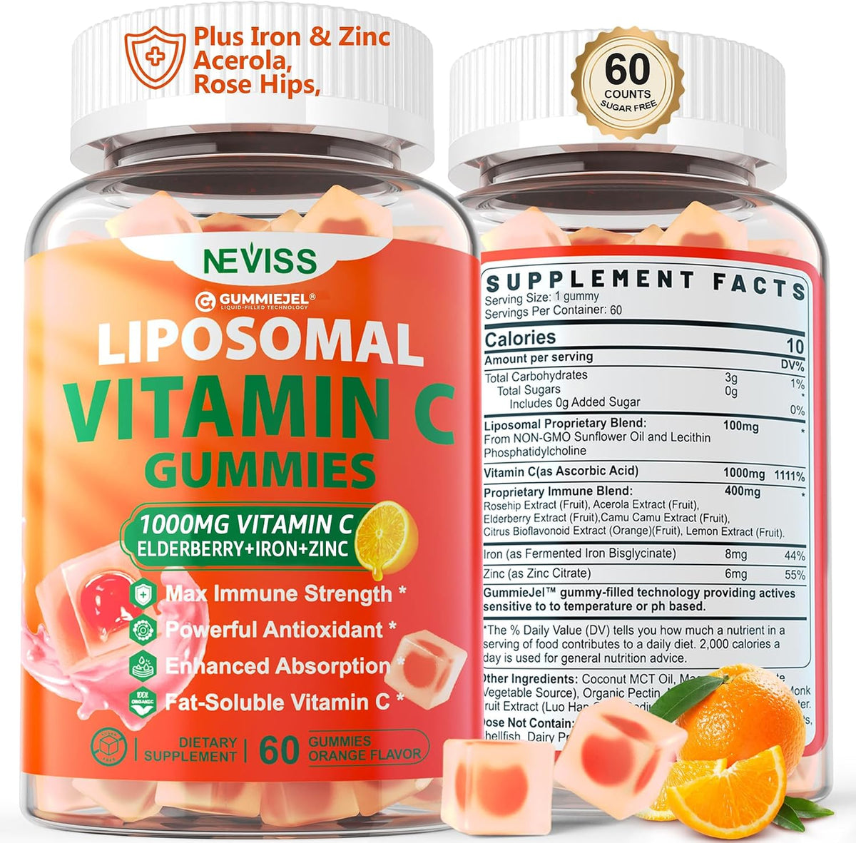 NEVISS Liposomal Vitamin C 1000mg Gummies with Elderberry, Zinc and Iron – Image 1