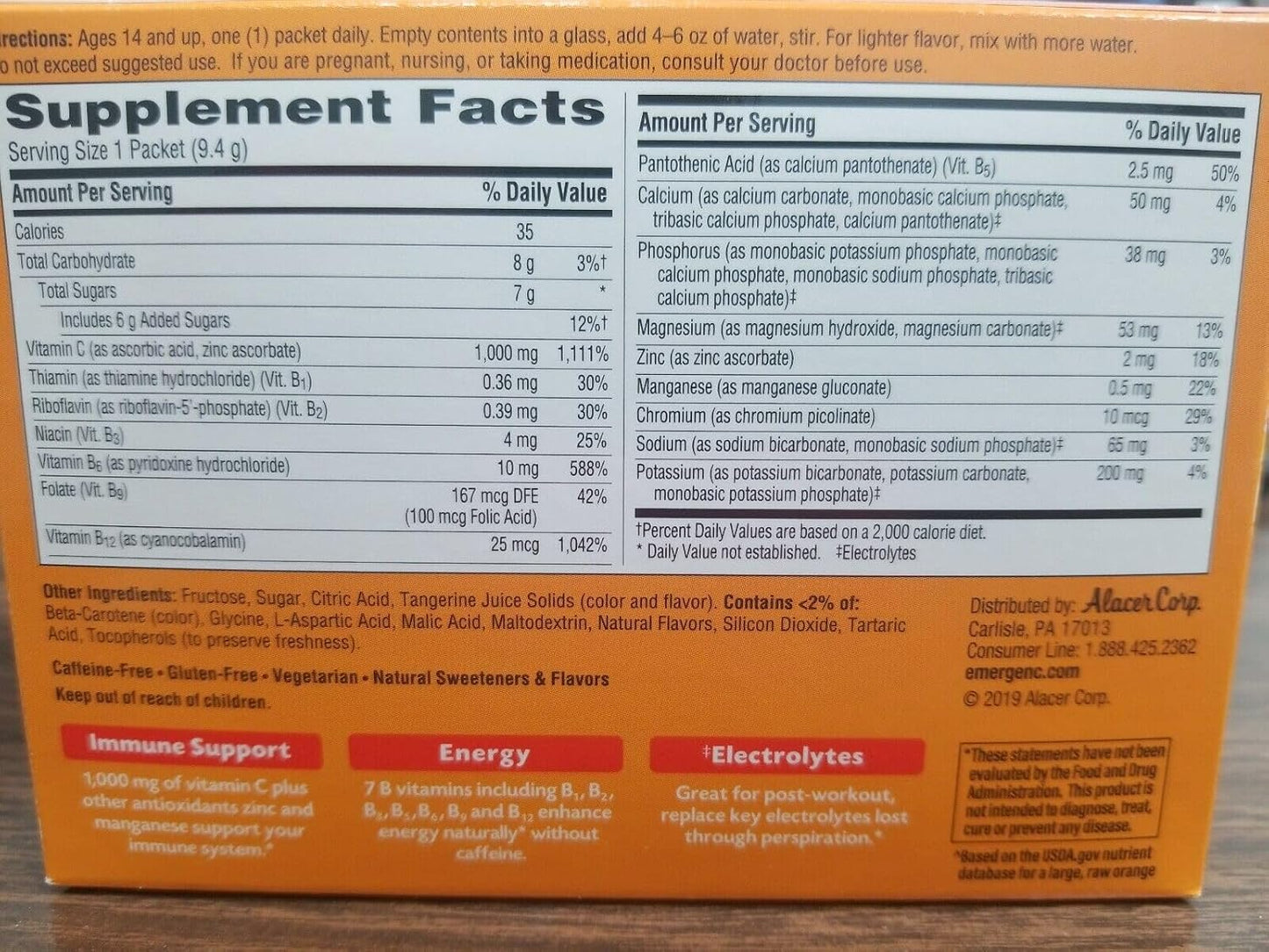Emergen-C Vitamin C Tangerine Flavoured Drink Mix 30 Packets - görsel 2
