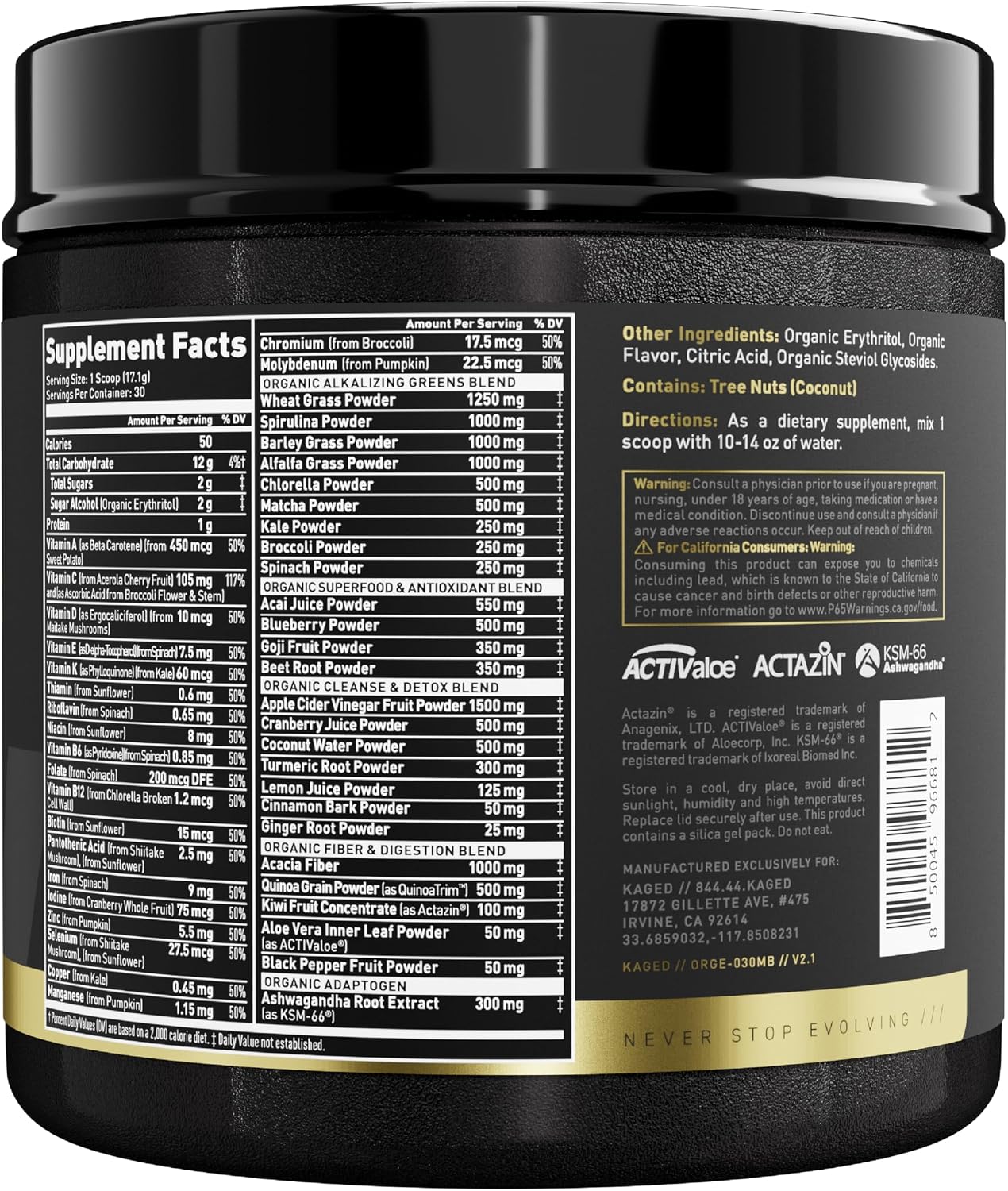 Kaged Organic Greens Elite - Superfood Greens Powder with Apple Cider Vinegar, Adaptogens, Prebiotics & Vitamins, Berry Flavour, 30 Servings - görsel 8