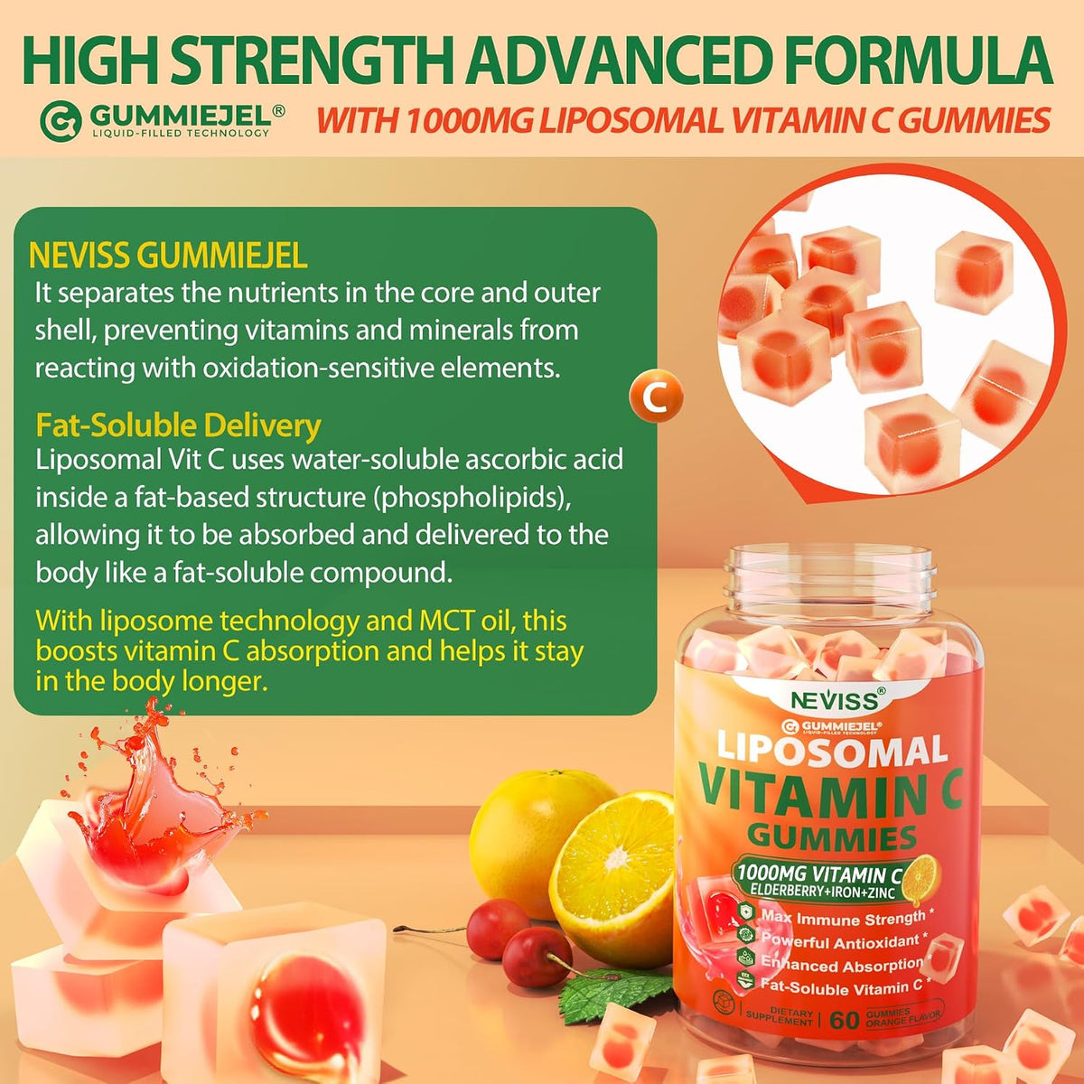 NEVISS Liposomal Vitamin C 1000mg Gummies with Elderberry, Zinc and Iron – Image 7