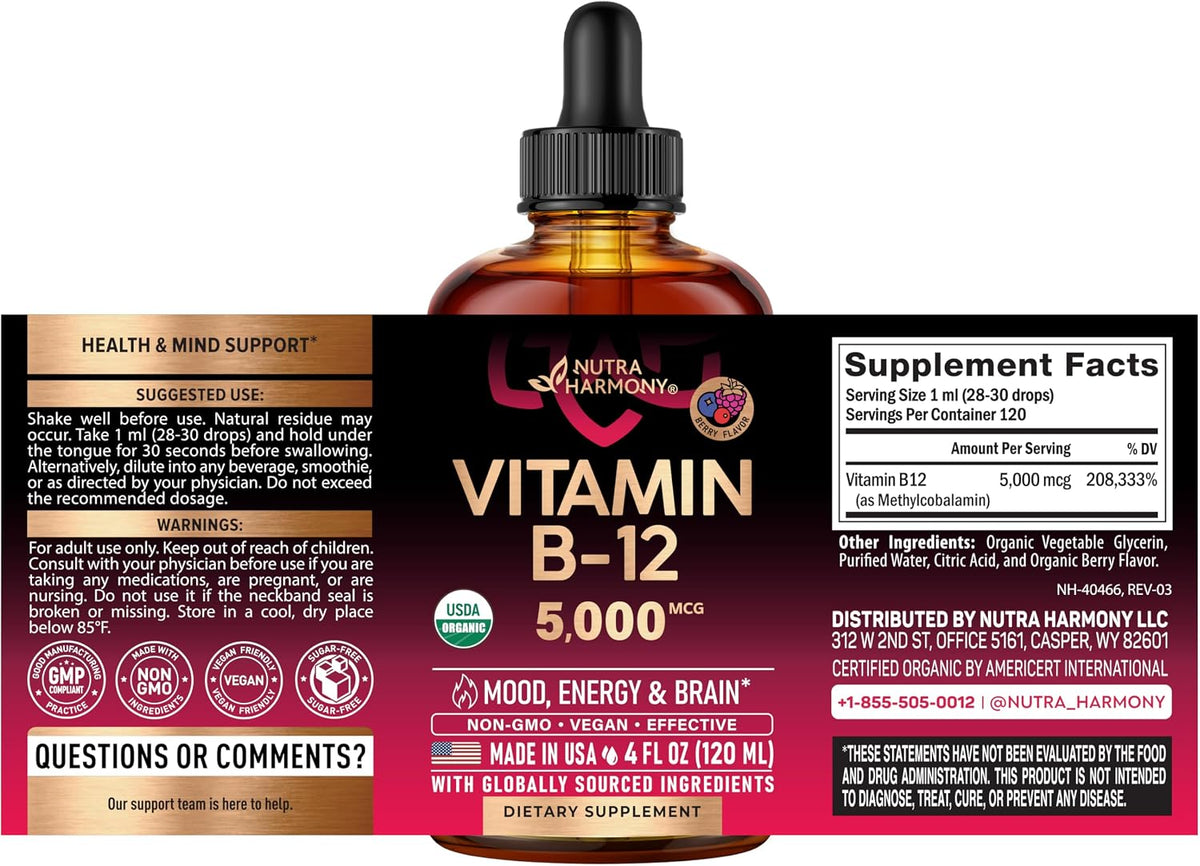 USDA Organic Vitamin B12 Sublingual Drops - – Older adults – With age, stomach acid production decreases, reducing – Image 2