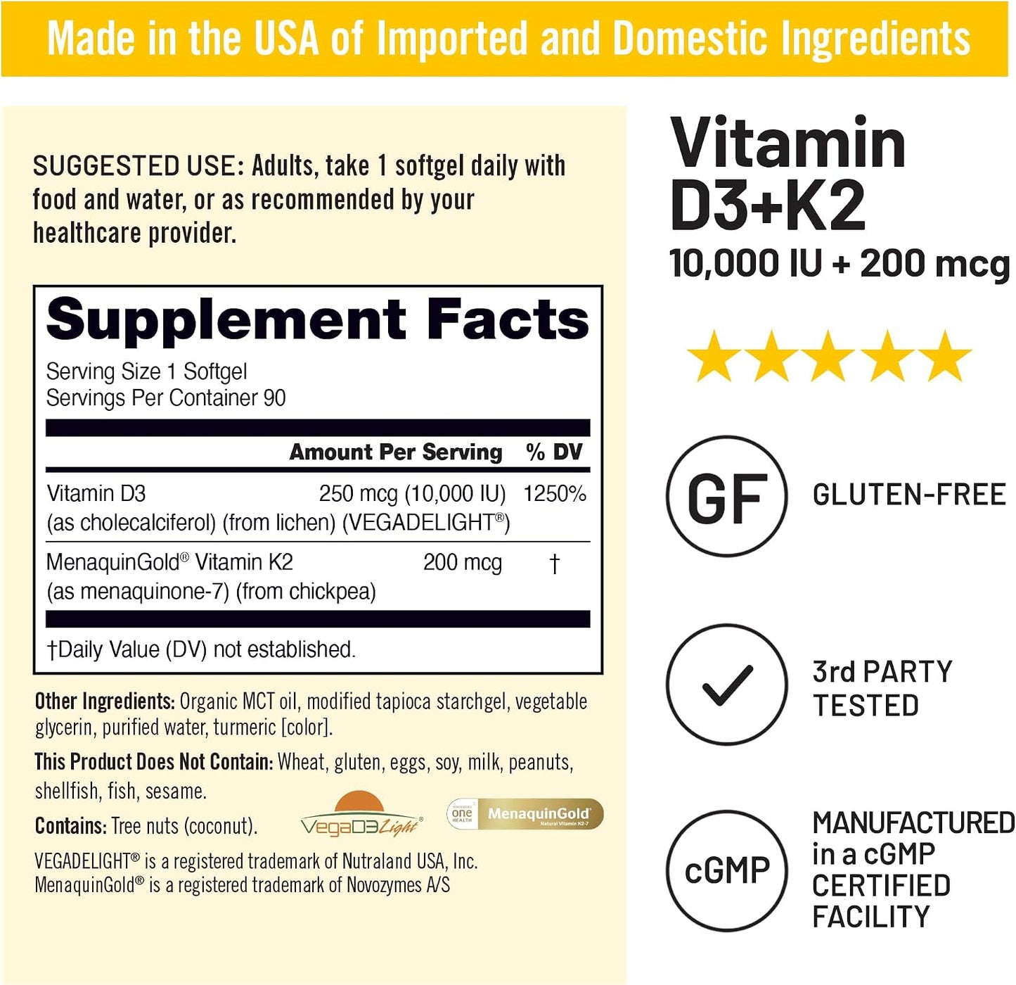 NatureWise Vegan Vitamin D3 + K2 with Organic MCT Oil – 10000 IU D3, 200 mcg K2 – 90 Soft-gels - görsel 6