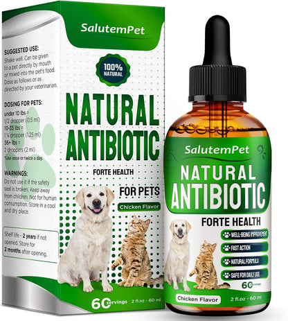 Natural Antibiotics for Dogs to Help with Allergies and UTIs | Kennel Cough Remedy for Dogs | Infection Support for Cats | Herbal Supplement Great for All Breeds and Ages | 60 mL