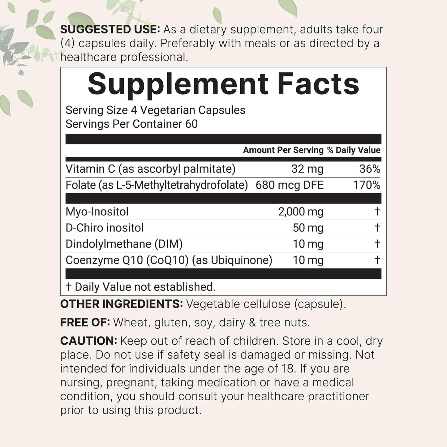 Myo-Inositol & D-Chiro Inositol 2,050mg | 240 Vegetable Capsules + Vitamin C, Folate, DIM, & CoQ10 | Inositol Supplement for Women's | 40:1 Ratio | Hormonal Balance & Ovarian Support | Filler Free - görsel 2