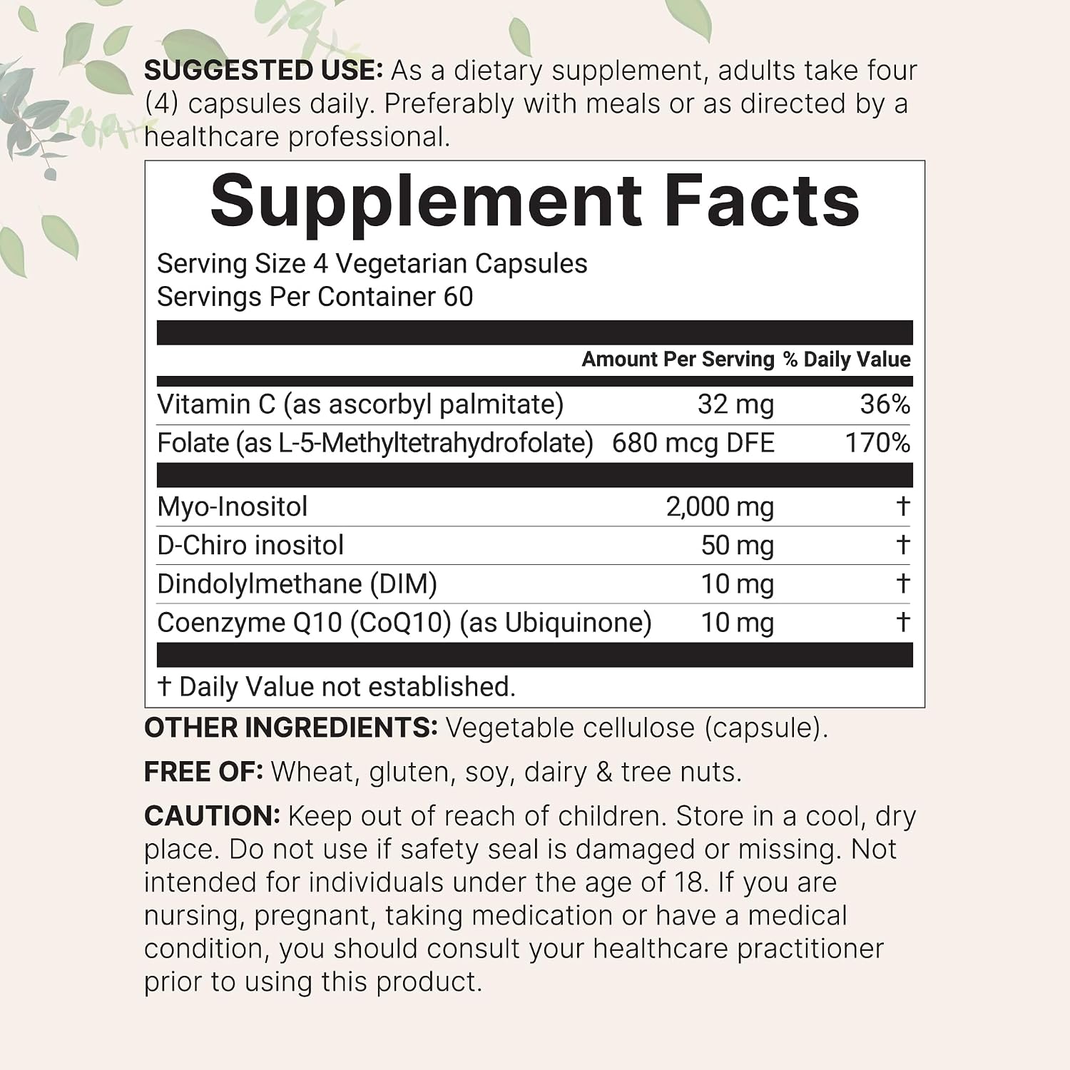 Myo-Inositol & D-Chiro Inositol 2,050mg | 240 Vegetable Capsules + Vitamin C, Folate, DIM, & CoQ10 | Inositol Supplement for Women's | 40:1 Ratio | Hormonal Balance & Ovarian Support | Filler Free - görsel 2
