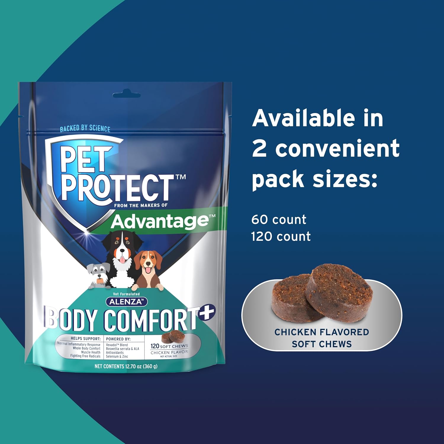 Pet Protect Whole Body Comfort+ Supplement for Dogs – Vet-Formulated Alenza, Supports Normal Inflammatory Response, Chicken-Flavoured Soft Chews (120 Count) - görsel 6