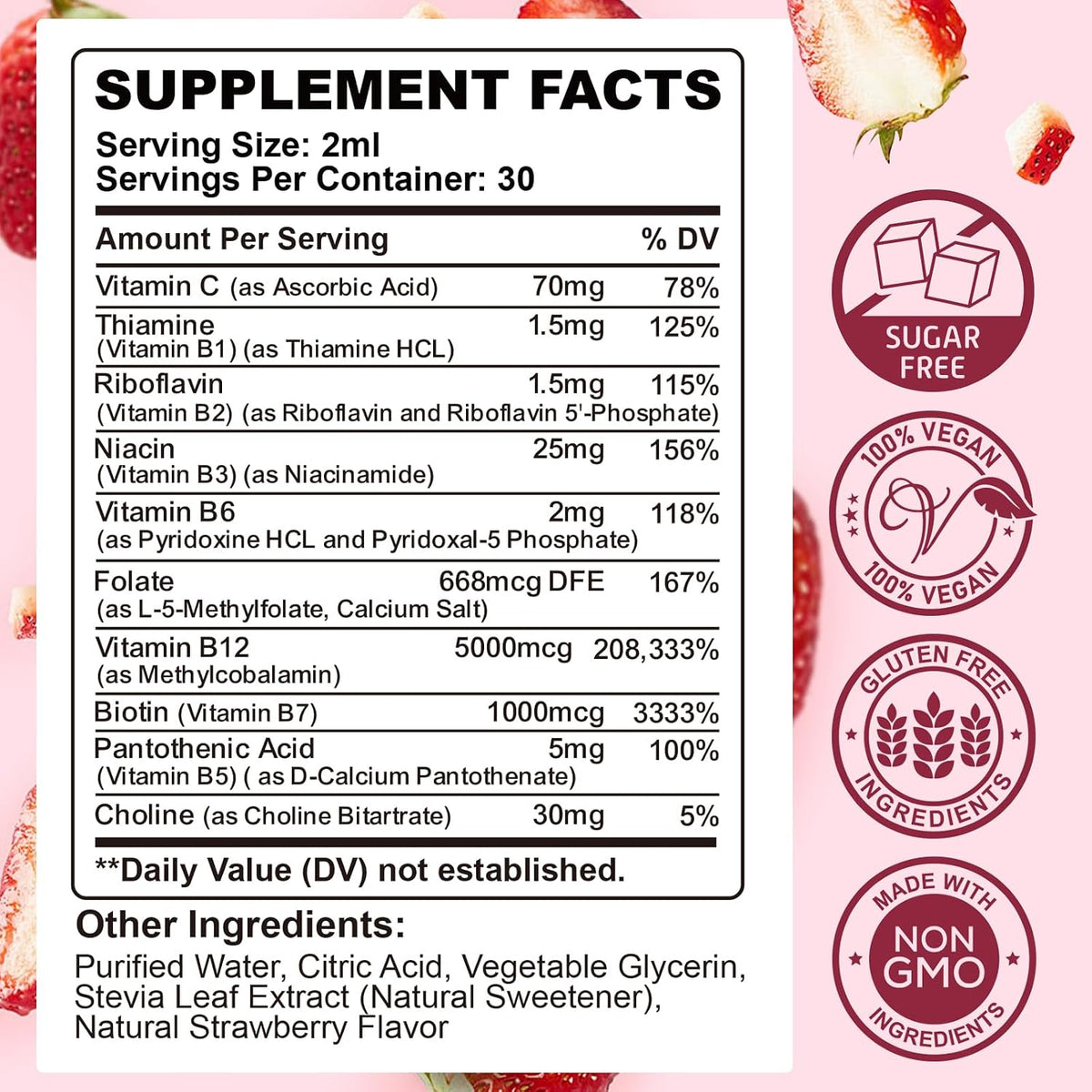 CFILIHTC Vitamin B Complex Liquid Drops - B1, B2, B3, B5, B6, B7, B9, Methyl B12 5000mcg - Strawberry Flavour - Vegan – Image 7