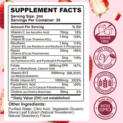 CFILIHTC Vitamin B Complex Liquid Drops - B1, B2, B3, B5, B6, B7, B9, Methyl B12 5000mcg - Strawberry Flavour - Vegan – Image 7