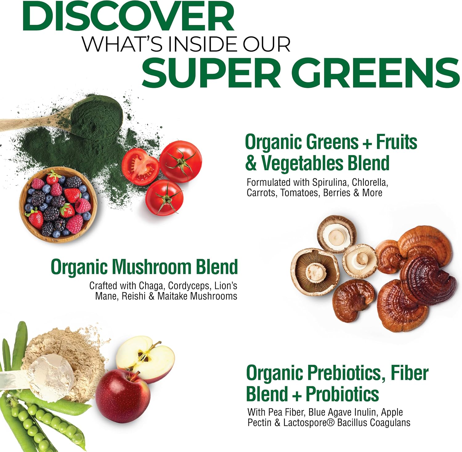 Country Farms Super Greens Natural Flavour – Organic Superfood Powder with Fibre, Mushrooms & Probiotics (60 Servings, 900g) - görsel 4