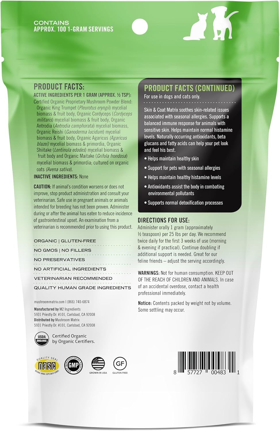 Om Mushroom Matrix Pet Canine Skin & Coat Organic Mushroom Powder, 100 Grams - görsel 2